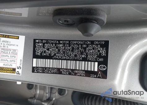 2019 Lexus Ux 250H from USA, damaged, VIN JTHU9JBH0K2019704